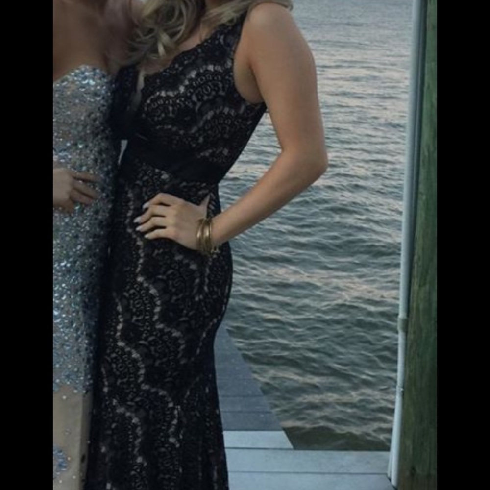Black and nude lace formal dress